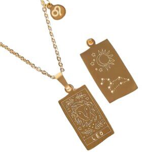 Leo Zodiac Pendant Necklace 18K Gold Electro-Plated Stainless Steel - Gold